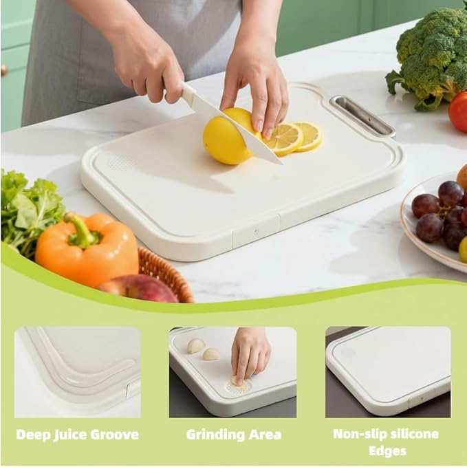 Cutting Board for Kitchen, Cutting Boards Non Toxic Double Sided Metal Pure Titanium and Wheat Straw PP Chopping Board Food Grade Easy to Clean Large Size