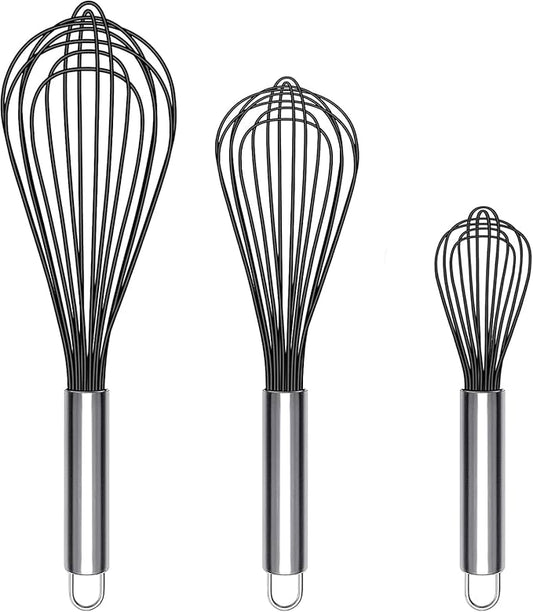 Danish Dough Whisk Stainless Steel Dough Hook Dutch Whisk for Sourdough Bread Dough Mixer Hand Wooden Handle Kitchen Whisking Mixing Tool Bread Making Tools and Supplies (3 Pack Black)