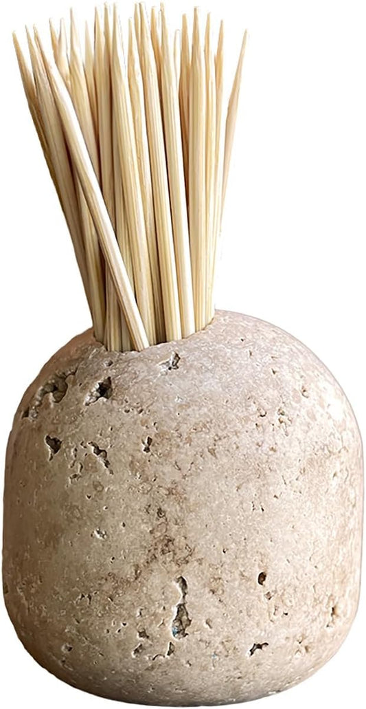 Travertine Toothpick Holder, Match Holder, Decorative Natural Stone Home Decor