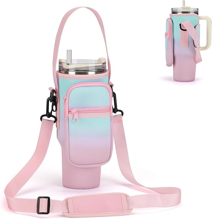 Water Bottle Carrier Bag for Stanley 40/30 oz Tumbler with Phone Pocket Neoprene Water Bottle Holder with Shoulder & Handheld Strap Stanley Cup Accessories