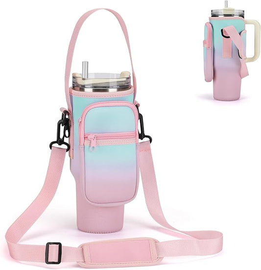 Water Bottle Carrier Bag for Stanley 40/30 oz Tumbler with Phone Pocket Neoprene Water Bottle Holder with Shoulder & Handheld Strap Stanley Cup Accessories