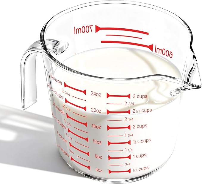 BCnmviku Glass Measuring Cups High Borosilicate [Insulated Handle | 24OZ 3CUP 700ml V-Shaped Spout]For Prepping Baking and Cooking Preheated Oven Dishwasher Freezer and Microwave Safe