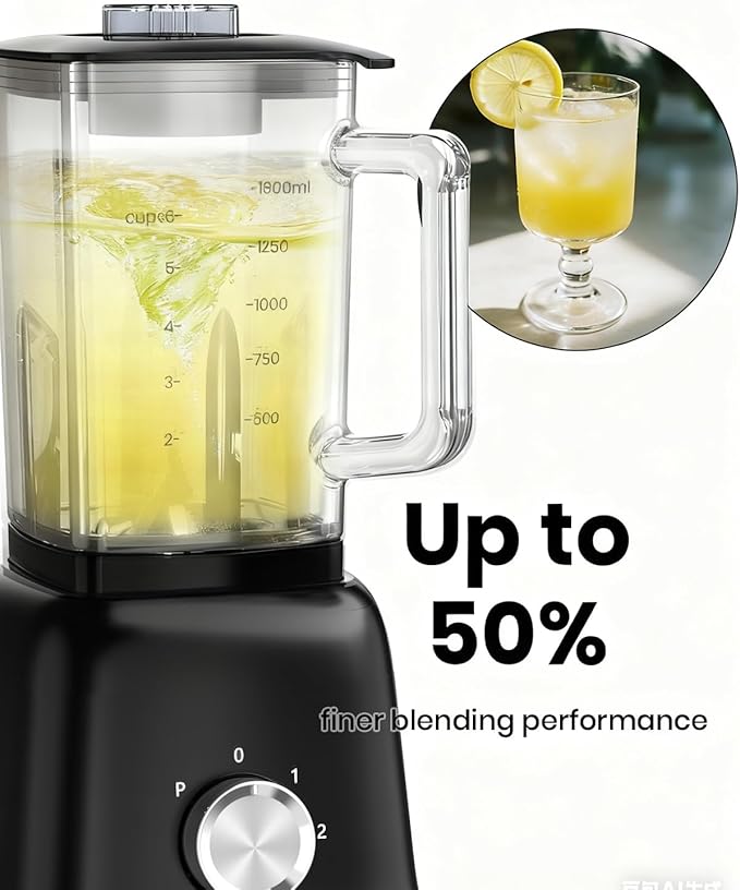 CKEMU Professional Blender For Smoothies, 58 Oz Glass Jar, Glass Blender Including Puree & Crush Ice Functions, 750 Watts, With Portable Travel Cup B02 (Black)