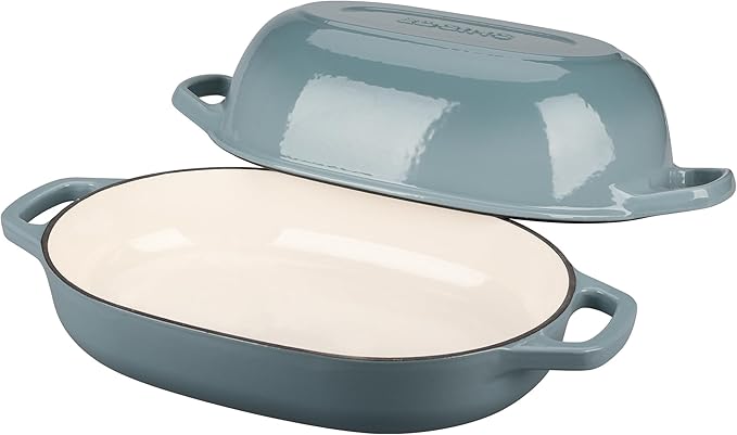 EDGING CASTING Enameled Cast Iron Oval Dutch Oven Pot with Lid, Dutch Oven for Sourdough Bread Baking, Oval Bread Pan, Bread Oven, Bread Dutch Oven, 7qt, Seasalt