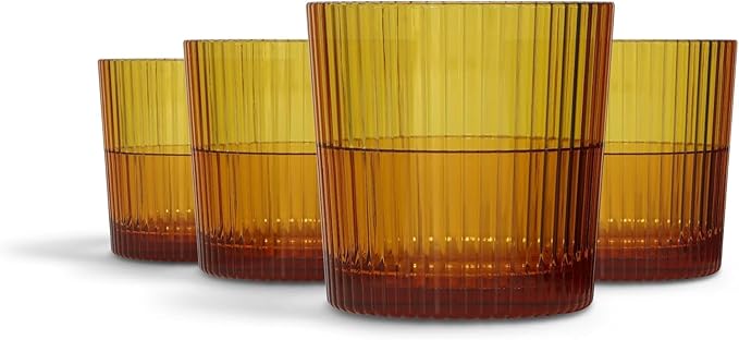 Drinique Unbreakable Edition Rocks 10 oz Tritan Renew Plastic Cocktail Glass Amber 4-Pack