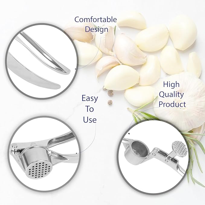 Stainless Steel Garlic Crusher Presser Garlic Press Manual Garlic Mincer | Garlic Cutter Chopper | Easy to Squeeze & Clean for Kitchen