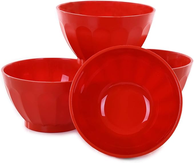 Mintra Colorful Unbreakable Plastic Bowl 4pk - (Medium - 750ml, Red) - (Part Of A Set) - Salad, Snacks, Breakfast Cereal, Fruit, Popcorn, Soup - Shatterproof, BPA Free