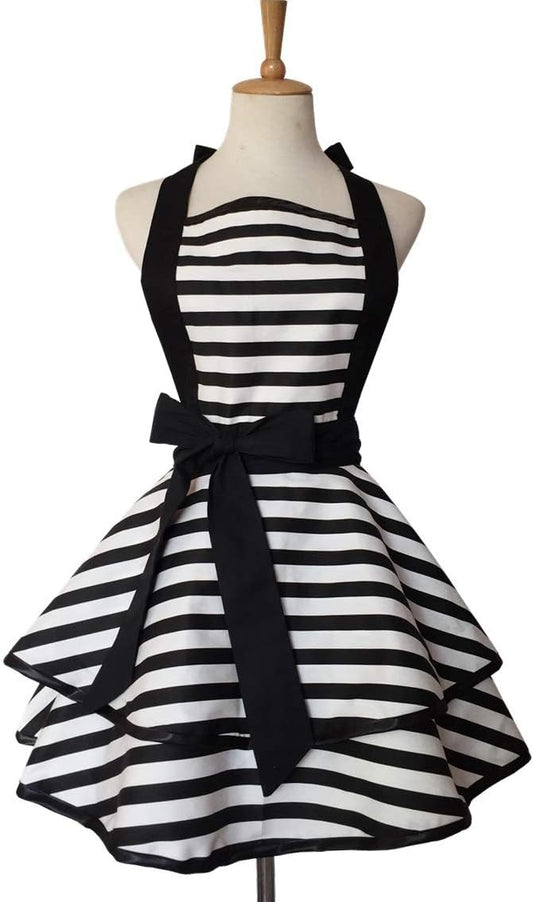 Hyzrz Lovely Handmade Cotton Retro Aprons for Women Girls Cake Kitchen Cook Apron for Mother's Gift (Black)