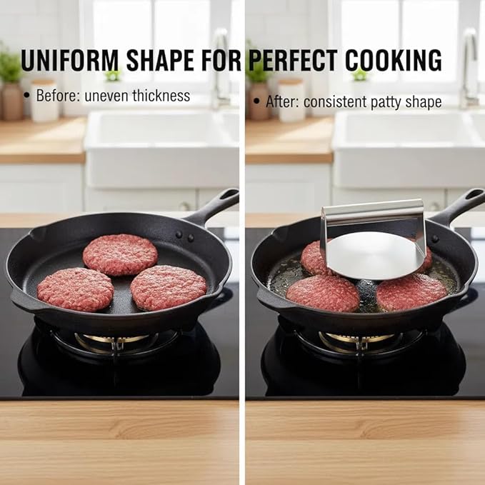 Stainless Steel Burger Press – Manual Patty Maker for Hamburgers, Sandwiches, Bacon, Pancakes