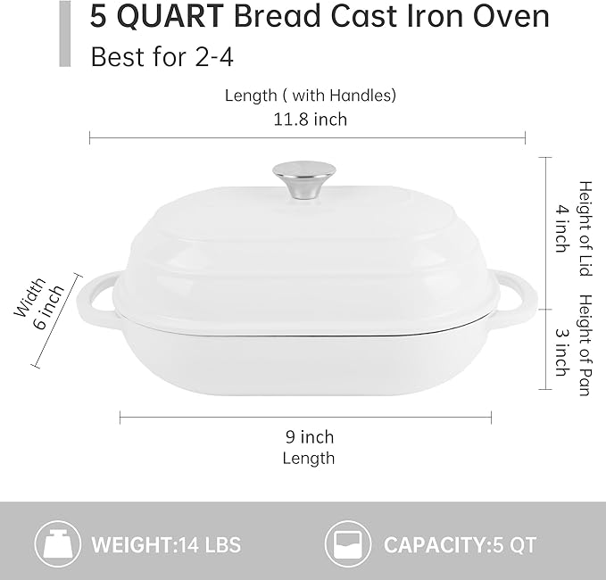 Fijxzct Premium Enameled Cast Iron Dutch Oven for Bread Baking | Non-Stick 5QT Oval Bread Oven with Lid | Perfect for Sourdough, Loaf, and Artisan Baking (Beige, 5 QT)