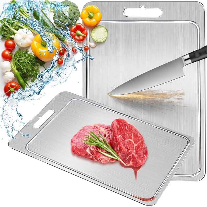2025 New Titanium Cutting Board for Kitchen, Titanium Chopping Board with Grooves, Double Side Cutting Boards for Meat, Fruit and Vegetable, Dishwasher Safe (17.32 * 11.8 IN)