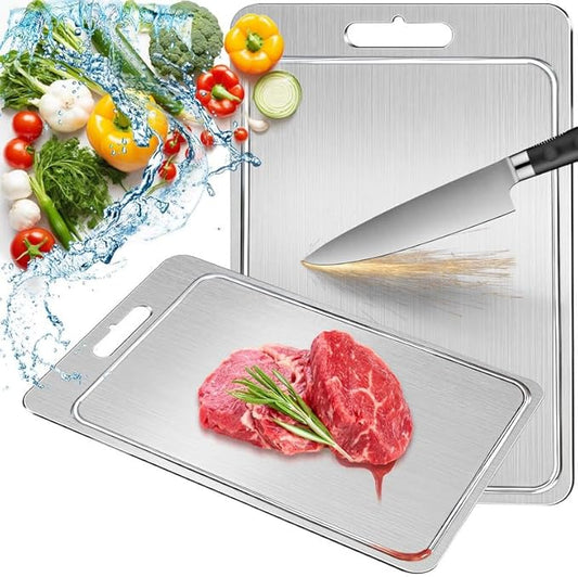 2025 New Titanium Cutting Board for Kitchen, Titanium Chopping Board with Grooves, Double Side Cutting Boards for Meat, Fruit and Vegetable, Dishwasher Safe (17.32 * 11.8 IN)