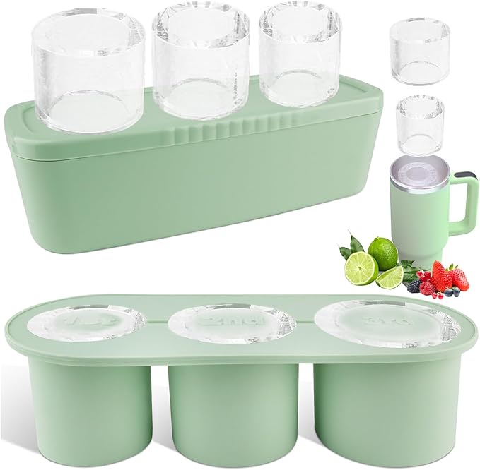 Fu Store Ice Cube Tray for Stanley Cup 30-40 oz Tumbler 3pcs Silicone Ice Cube Molds With Lid and Bin for Chilling Cocktails Whiskey Drinks Juice Coffee Easy Fill and Release Ice Maker