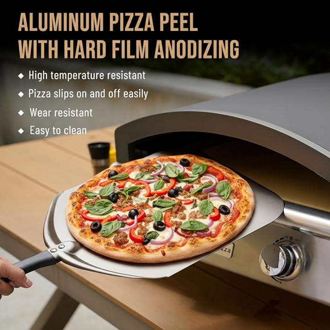 Q Pizza Aluminium Pizza Peel 14 inch, Extra Large Metal Pizza Turning Paddle, Non-stick Pizza Spatula for ooni Grill Oven Baking Bread Pastry Dough Pie Cake, PT205