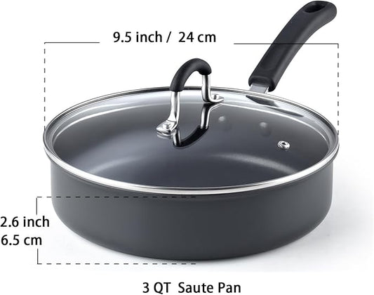 Cook N Home 2635 3 Quart/24cm Anodized Nonstick Saute Pan, 3 Quarts, Black