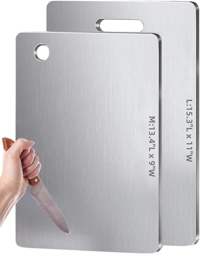 Titanium Cutting Board for Kitchen Set of 2/3 - Double Sided Food Grade Chopping Board for Meat, Hangable Design, Easy to Clean for Meat Fruit & Vegetable Various Cooking (M+L(2PCS))