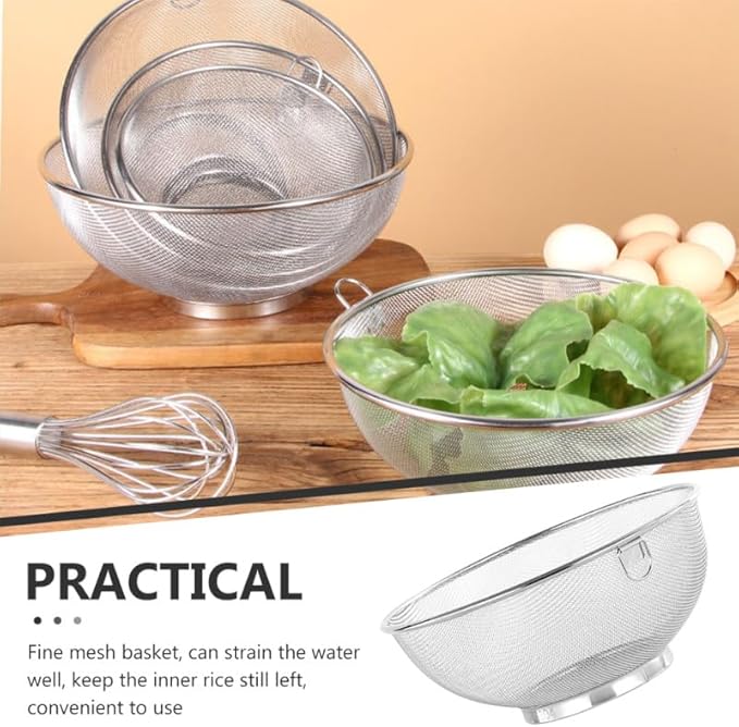 Cabilock Stainless Steel Fruit Vegetable Basket 8.66 Inch Fine Mesh Strainer Drain Basket Kitchen Colander for Washing Draining Food Preparation