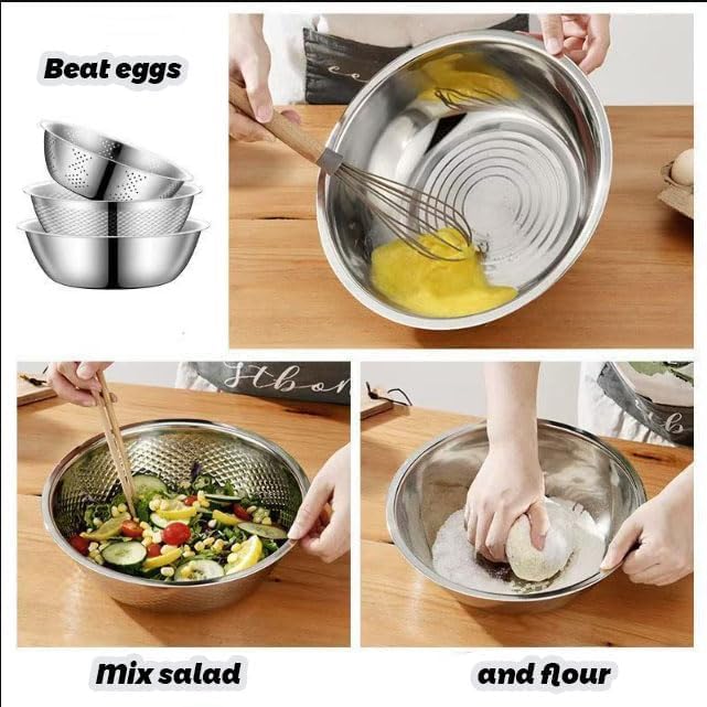 Germany Multifunctional Stainless Steel Basin, 3 in 1 Multifunctional Stainless Steel Basin Strainer Set with Vegetable Strainer & Drain Basket, for Vegetables Fruits (L: 28cm/11in)