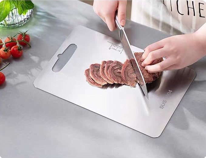 Atmama (14.2" x 9.8"and11.24" x7.87") Stainless Steel Cutting Board for Kitchen,SUS 304 Chopping Board for Meat,Fruit,Vegetables,Baby Food,Dishwasher Safe(2pcs)…