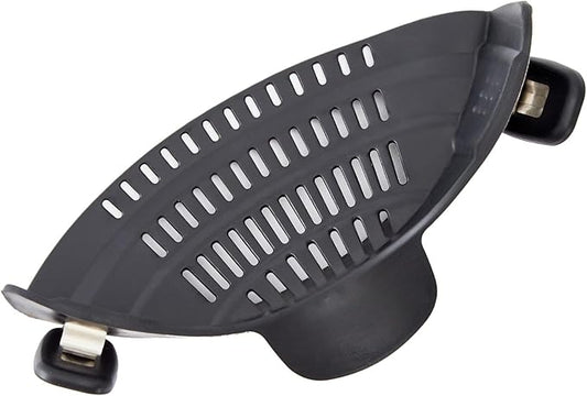 S&F Homes Silicone Clip On Strainer for Pots and Pans - Heat Resistant, Food, Noodle, Meat, Fruits, Vegetables and Pasta Strainer - Versatile Kitchen Gadget and Colander (Black)