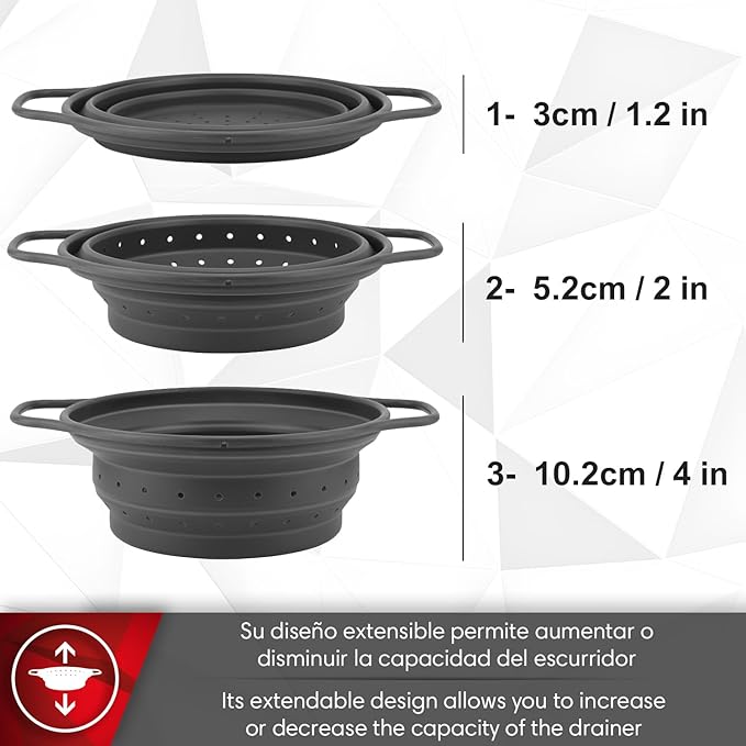 Magefesa Balance Foldable Drainer, 8-10 Inch, Food-Safe Silicone, High-Temperature Resistant, Collapsible Strainer for Kitchen & Cooking