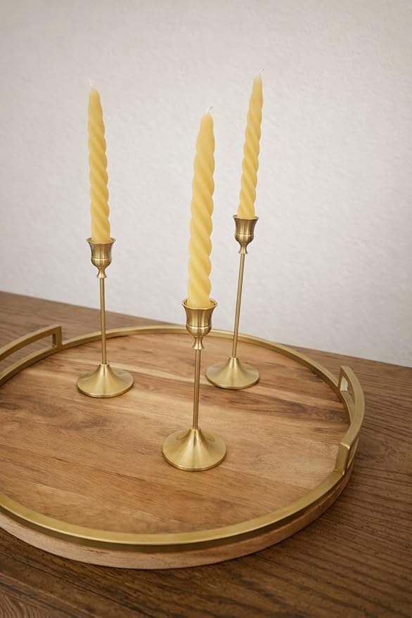 IBSales | Set of 3 Metal Taper Candle Holders – Gold Vintage-Inspired Decorative Centerpiece for Table, Mantel, Wedding, or Housewarming Gift – Elegant Modern Design.