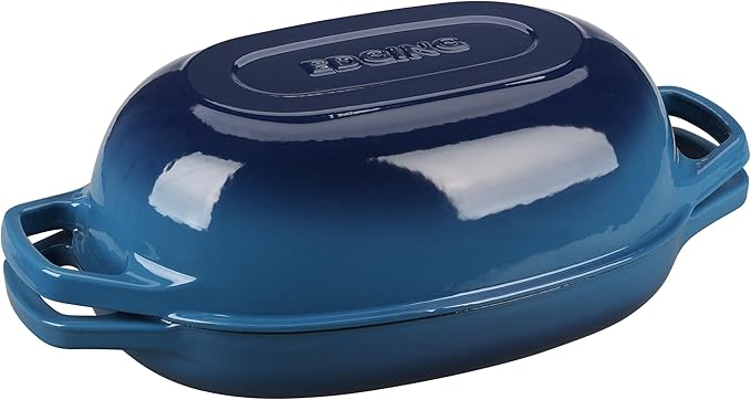EDGING CASTING Enameled Cast Iron Oval Dutch Oven Pot with Lid, Dutch Oven for Sourdough Bread Baking, Oval Bread Pan, Bread Oven, Bread Dutch Oven, 5qt, Lake Blue