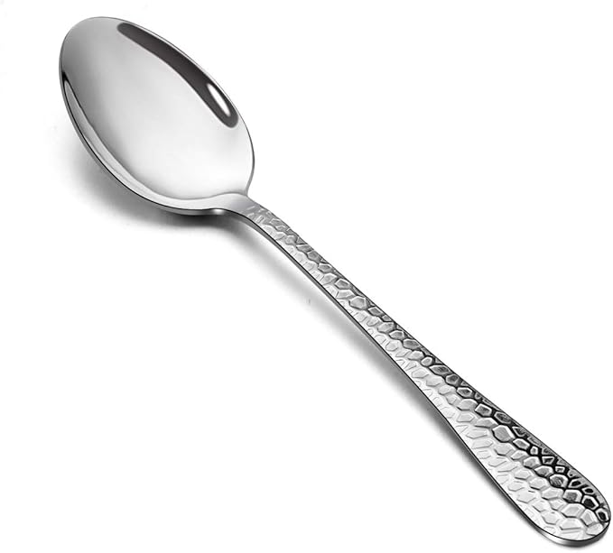 E-far Stainless Steel Teaspoons Set of 12, Modern Hammered Silverware Flatware Dessert Spoons for Home, Kitchen, Restaurant, Round Edge & Mirror Polished, Dishwasher Safe - 6.7 Inches