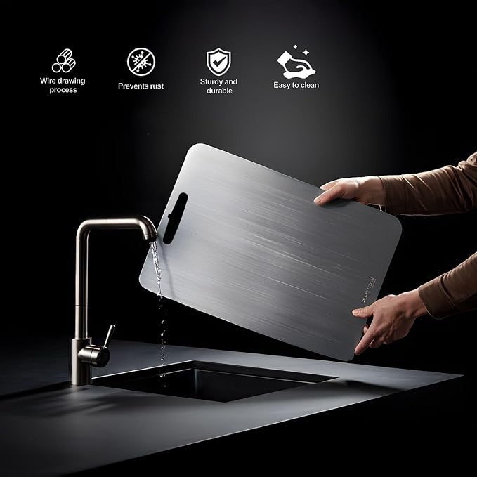 Pure Titan® Non-Porous Titanium Cutting Board – Superior Hygiene, Dishwasher Safe & Non-Slip | Ideal for Chefs, Raw Meat, and Camping | Premium Culinary Investment (M)