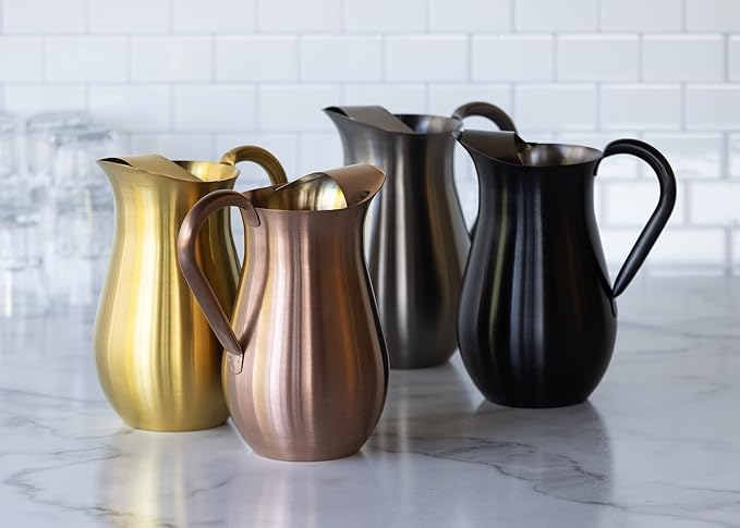 Service Ideas WPB2BSVG Pitcher with Ice Guard, Bell Shaped, 2 L, 66.6 Ounces, Stainless Steel, Vintage Gold