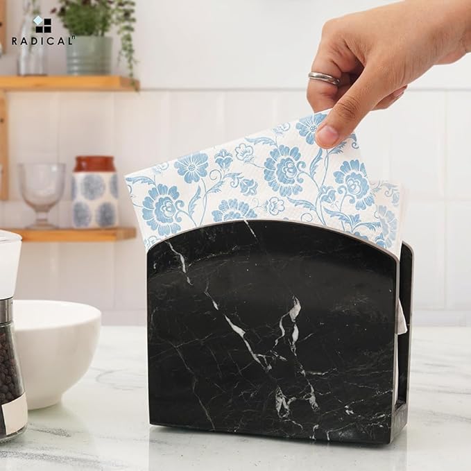 Radicaln Marble Napkin Holder 5.5" Inch Black Handmade Serviette Holder - Kitchen Table Top Decor, Napkins For Coffee Table, Cocktail Napkin Holder