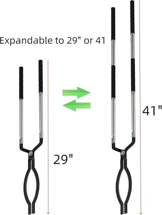 Fire Tongs for Fire Pit Outside Heavy Duty Firewood Log Grabber Claw Stainless Steel 41 Inches Fireplace Tongs and 49 Inches Fire Poker Sets Indoor