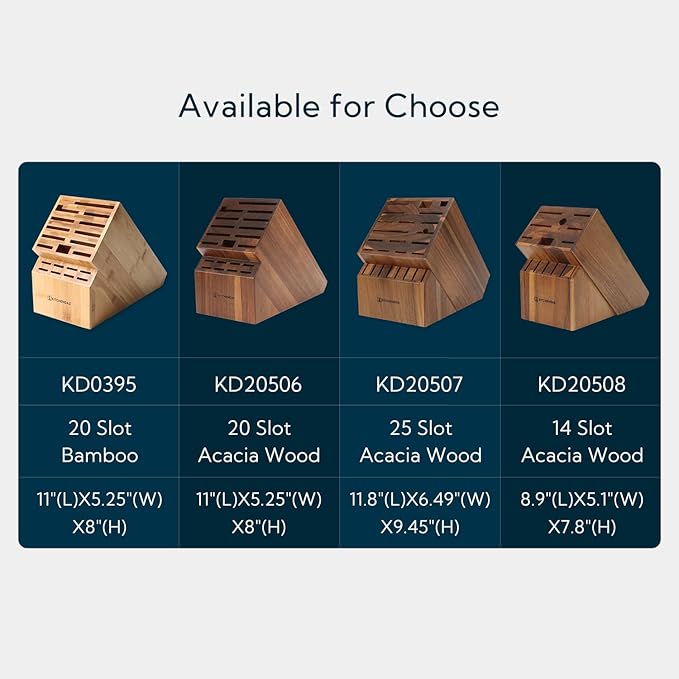 KITCHENDAO 20 Slot Bamboo Knife Block without Knives, Universal Knife Holder for Kitchen, Holding Multiple Types of Knives, Countertop Butcher Block Knife Stand for Easy Kitchen Storage