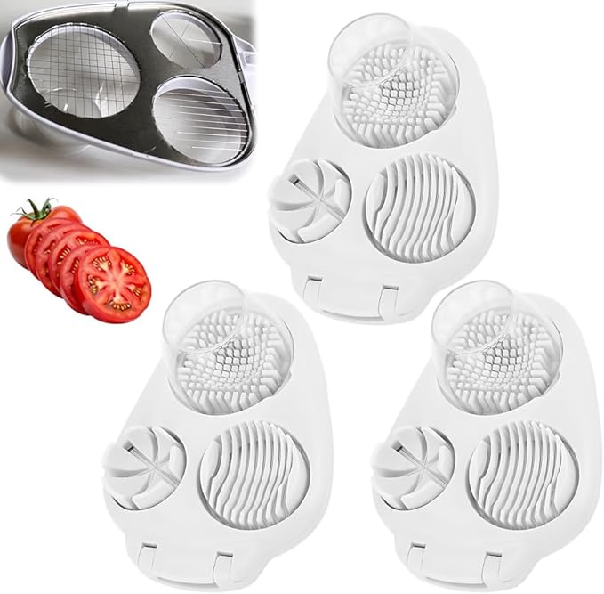 3 in 1 Egg Slicer for Hard Boiled Eggs, 2025 New Egg Cutter for Hard Boiled Eggs for Strawberry Mushroom Grape Cherry Tomato, Multi-Function Food Slicer for Home Use Kitchen Chopper Tool (3 PCS)
