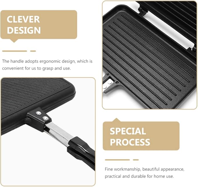 Hemoton Double-Sided Nonstick Sandwich Baking Pan 14 Inch Aluminum Grill Pan for Stovetop Cooking Breakfast Omelette Toast and More