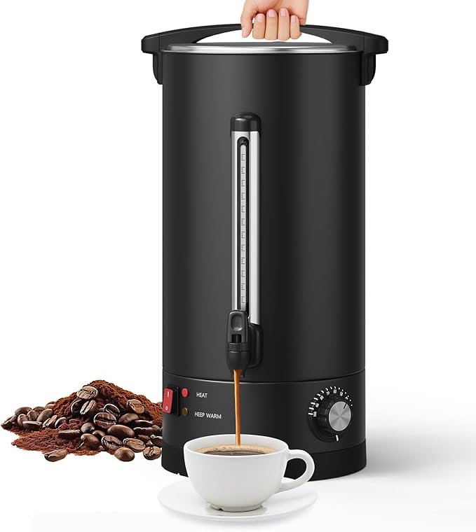 Garvee 18 L/120 Cups Coffee Urn- 4.8 gal Double Wall Commerical Coffee Maker for Buffet Catering Wedding Gathering,Large Capacity Hot Coffee Dispenser,Stainless Steel Hot Water Urn-Black