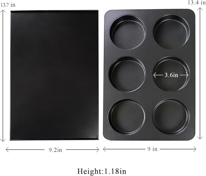 Elesinsoz 6 Cup Straight Side Jumbo English Muffin Cupcake Pan with Lid, Nonstick Hamburger Burger Bun Mold Muffin Pan for Baking Egg Sandwich Frittata Cinnamon Roll Focaccia Quiche Pancake