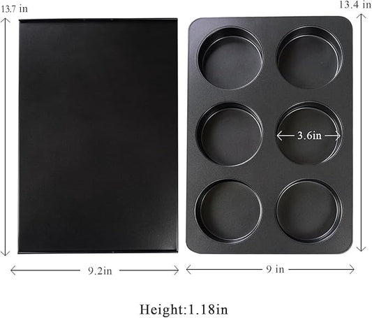 Elesinsoz 6 Cup Straight Side Jumbo English Muffin Cupcake Pan with Lid, Nonstick Hamburger Burger Bun Mold Muffin Pan for Baking Egg Sandwich Frittata Cinnamon Roll Focaccia Quiche Pancake