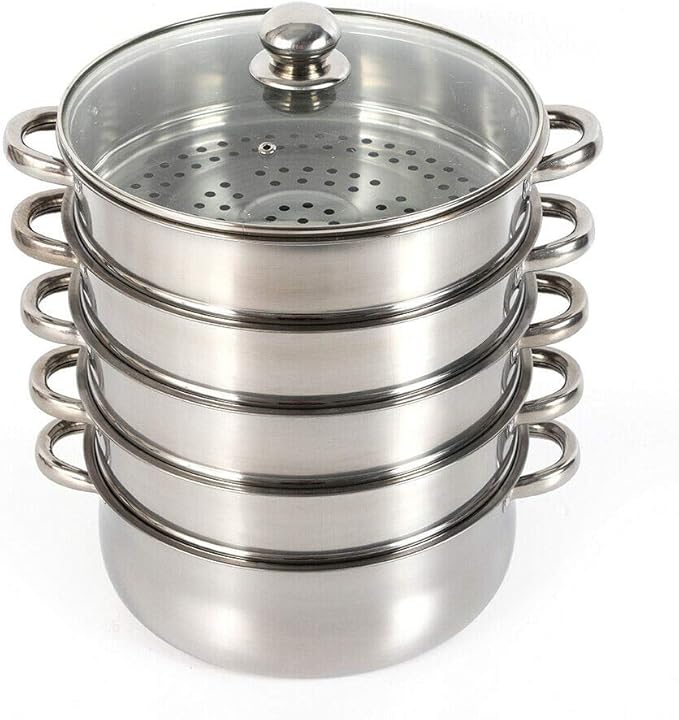 5 Tier Food Steamer,Stainless Steel Steamer for cooking,26/28/30cm Steamer Pot,Steamer Cooker Cookware with Glass Lid and Steamer Basket for Cooking Food (28cm)