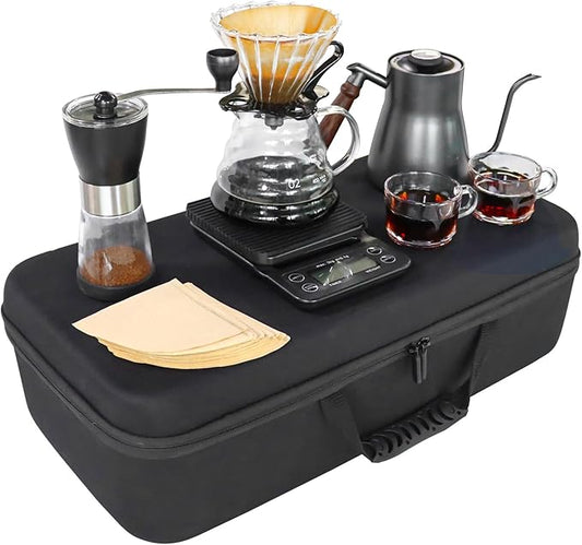 Pour Over Coffee Maker Set, Portable coffee Set - Manual Coffee Grinder, Coffee Dripper Set, Gooseneck Kettle，two cups, suitable for Camping, RV, Home, and Office