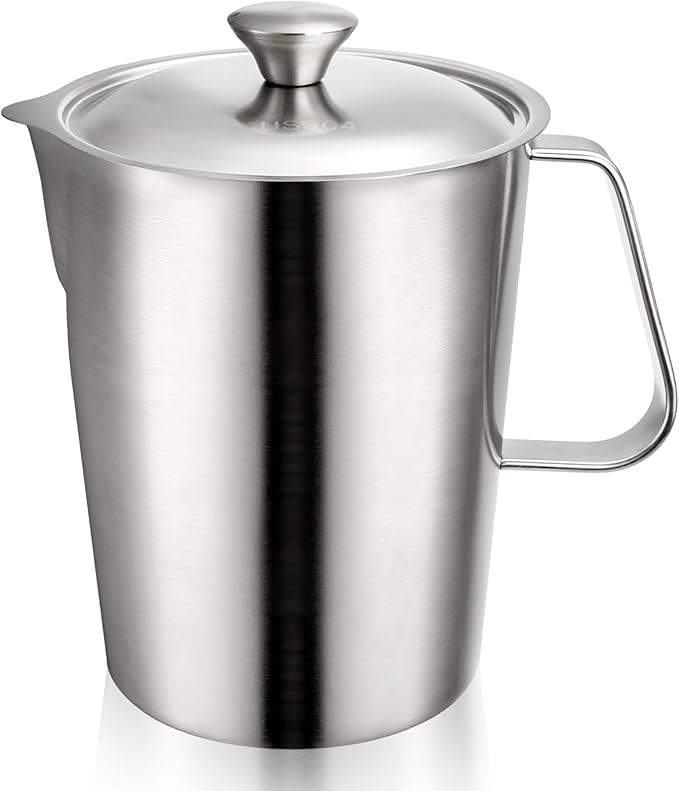 Stainless Steel Pitcher with Lid, 79oz/2.3L 304 Metal Measuring Cup with Marking&Handle, Large Mouth Graduated Beakers, Milk Frothing Jug Water Pitcher for Coffee Latte Art Machine Iced Hot Tea