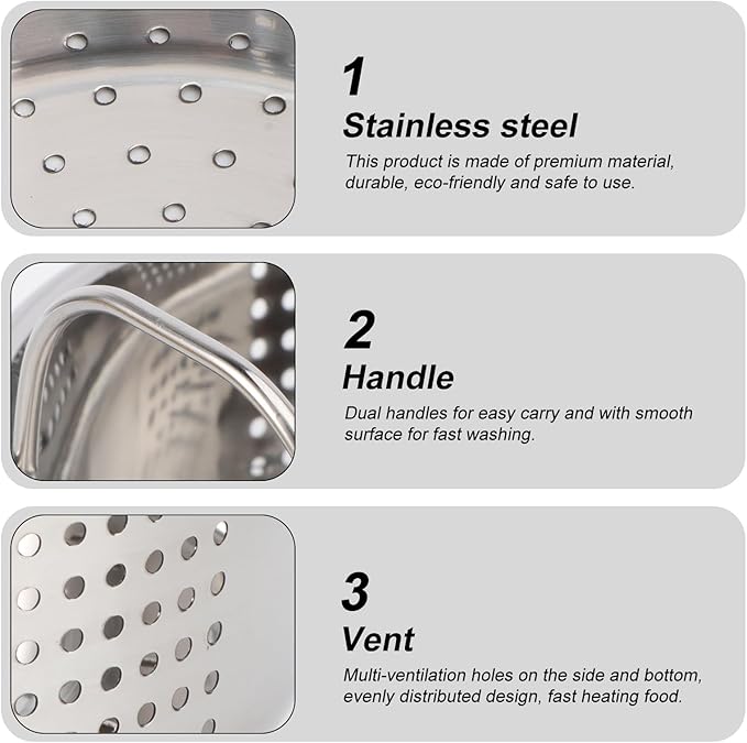Hemoton Stainless Steel Steamer Basket 9-Inch Steaming Grid with Handle for Pot and Pressure Cooker Kitchen Steam Cooking Rack