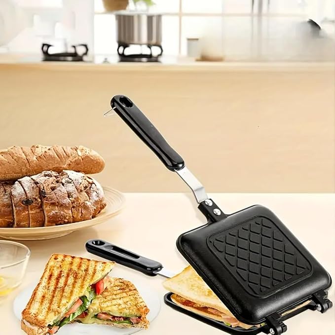 Sandwich Maker, Grilled Sandwich and Panini Maker Pan with Non-Stick Plates, Stovetop Toasted Sandwich Maker Aluminum Flip Pan for Home Kitchen, 5.9" L x 14.2" H