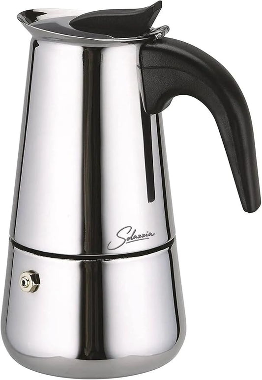 Solazzia Espresso Maker 9 Cup Moka Pot Stainless Steel Percolator coffee pot, Compatible with Gas, Electric, Ceramic, and Induction stovetops(15 fl oz/450 ml)
