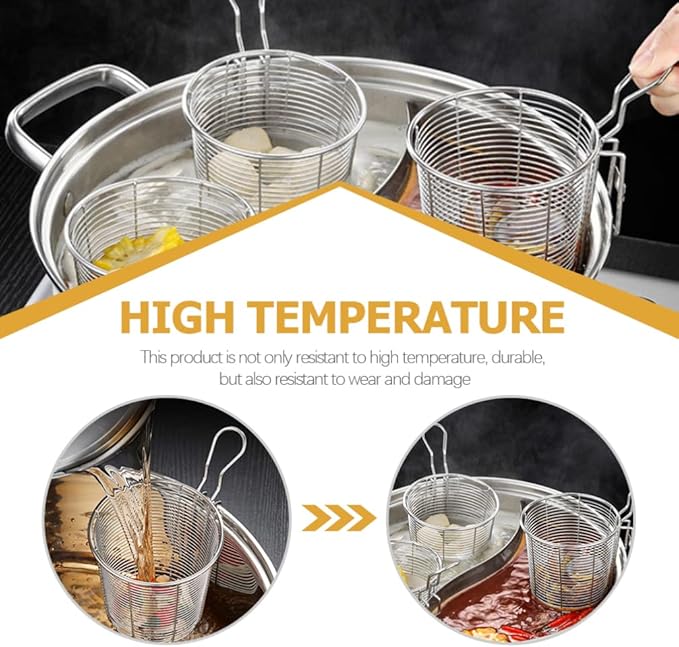 Hemoton Stainless Steel Noodle Strainer Heat-Resistant Mesh Colander for Hot Pot Kitchen Supply Pasta Cooking Tool 3.85X3.85X3.74In