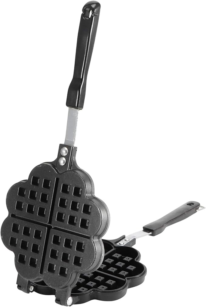 Waffle Maker, Aluminium Alloy Non Stick Stovetop Waffle Maker Pan with Long Handle Portable Cake Mold Baking Tray for Sandwich Breakfast Snacks