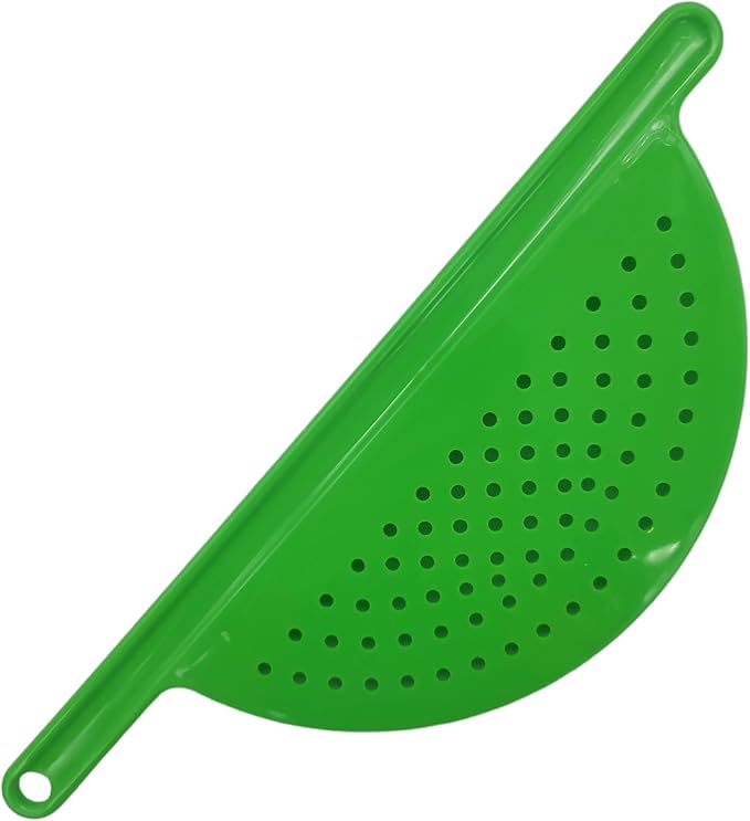 Handy Housewares Handheld Plastic Pot Drainer, Noodle & Pasta Strainer with Handle - Fits up to 9" Pots - Green (3 Pack)