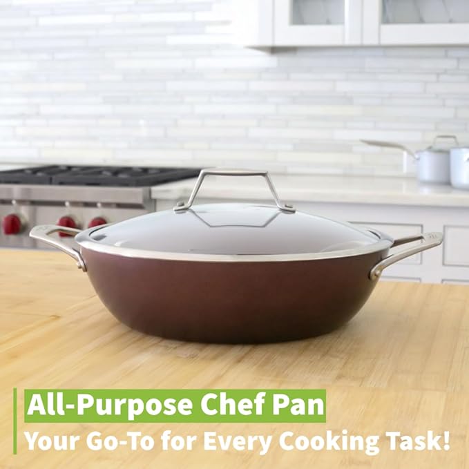 TECHEF - Art Pan Collection, 5 Qt / 12-in Nonstick All Purpose Chef Pan with Cover, Made in Korea (5-quart Chef Pan)