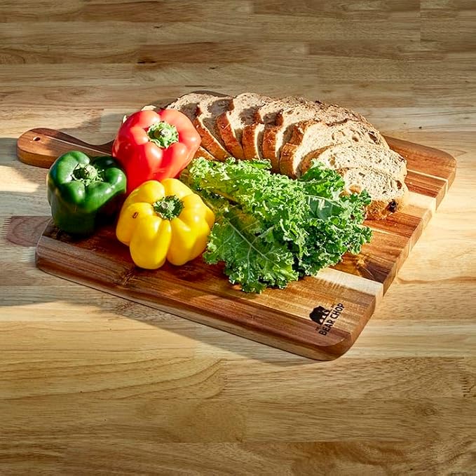 Bearchop Acacia Wood Cutting Boards with Handle,[17" x 13" x 0.75"] Large Wooden Charcuterie Board with for Serving Food, Decorative Wooden Serving Board for kitchen, Cheese Board for Display