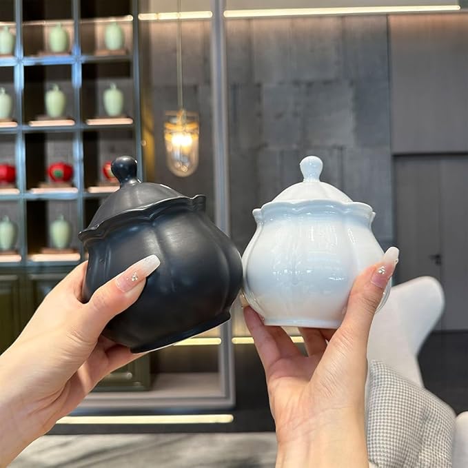 WAIT FLY Vintage Embossed Ceramic Creamer and Sugar Bowl Set, Cream Pitcher, Sugar Bowl with Lid, Coffee Serving Set-Black-Creamer Bowl Set